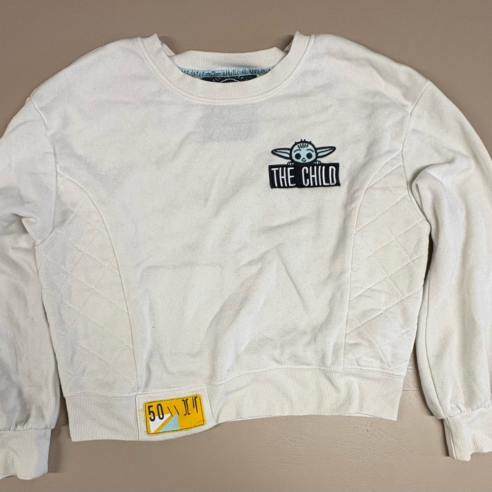 Disney Baby Yoda "The Child" Cream Sweatshirt with Embroidered Details Med